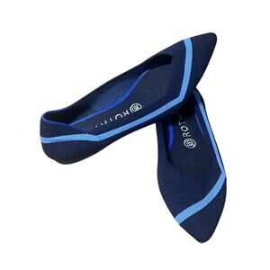Rothy's Flat Womens Sz 8 Navy Blue Varsity Stripe Pointed Toe Shoes Unicorn RARE